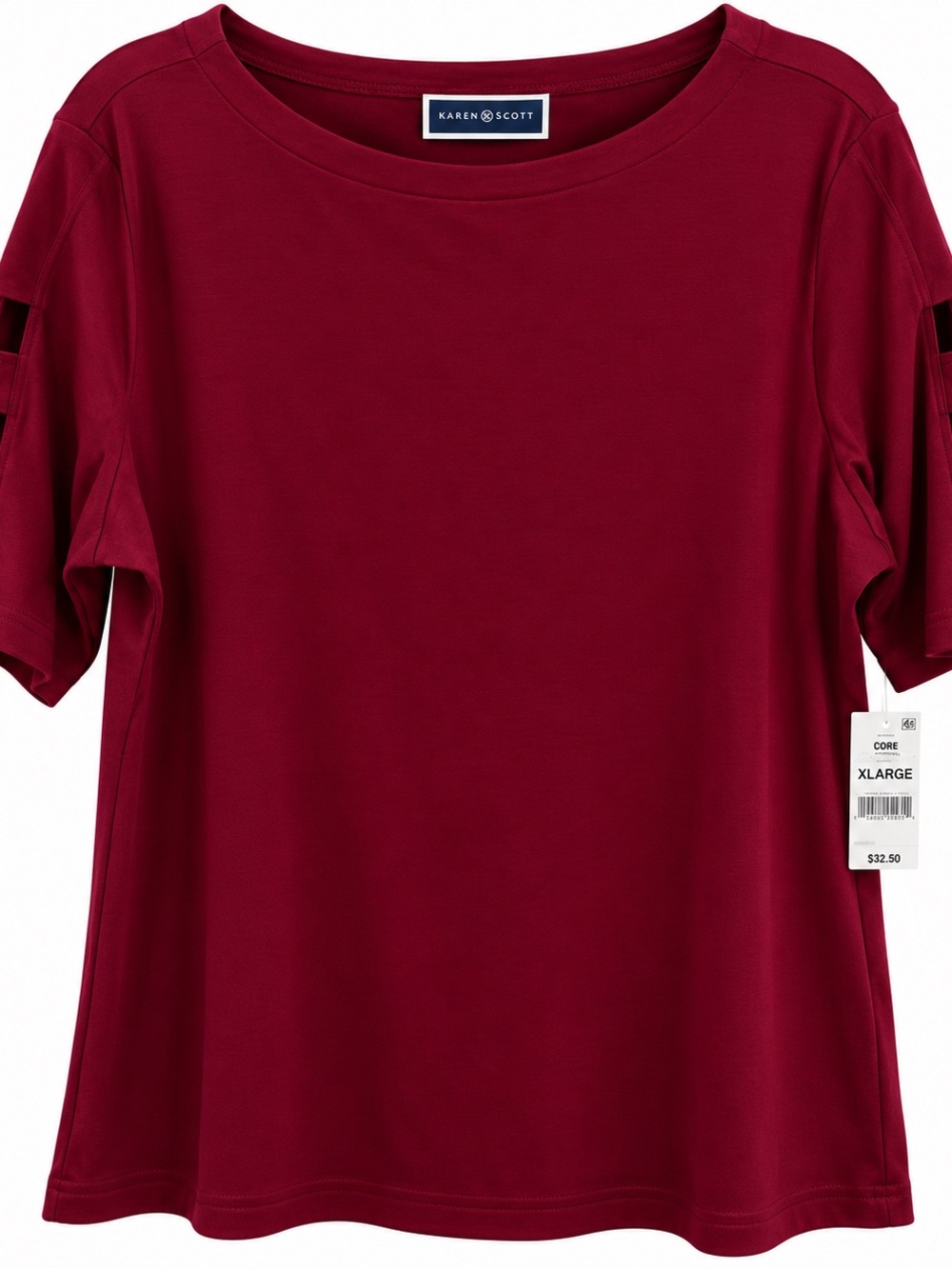 Karen Scott Burgundy Short Sleeve Cutout Top